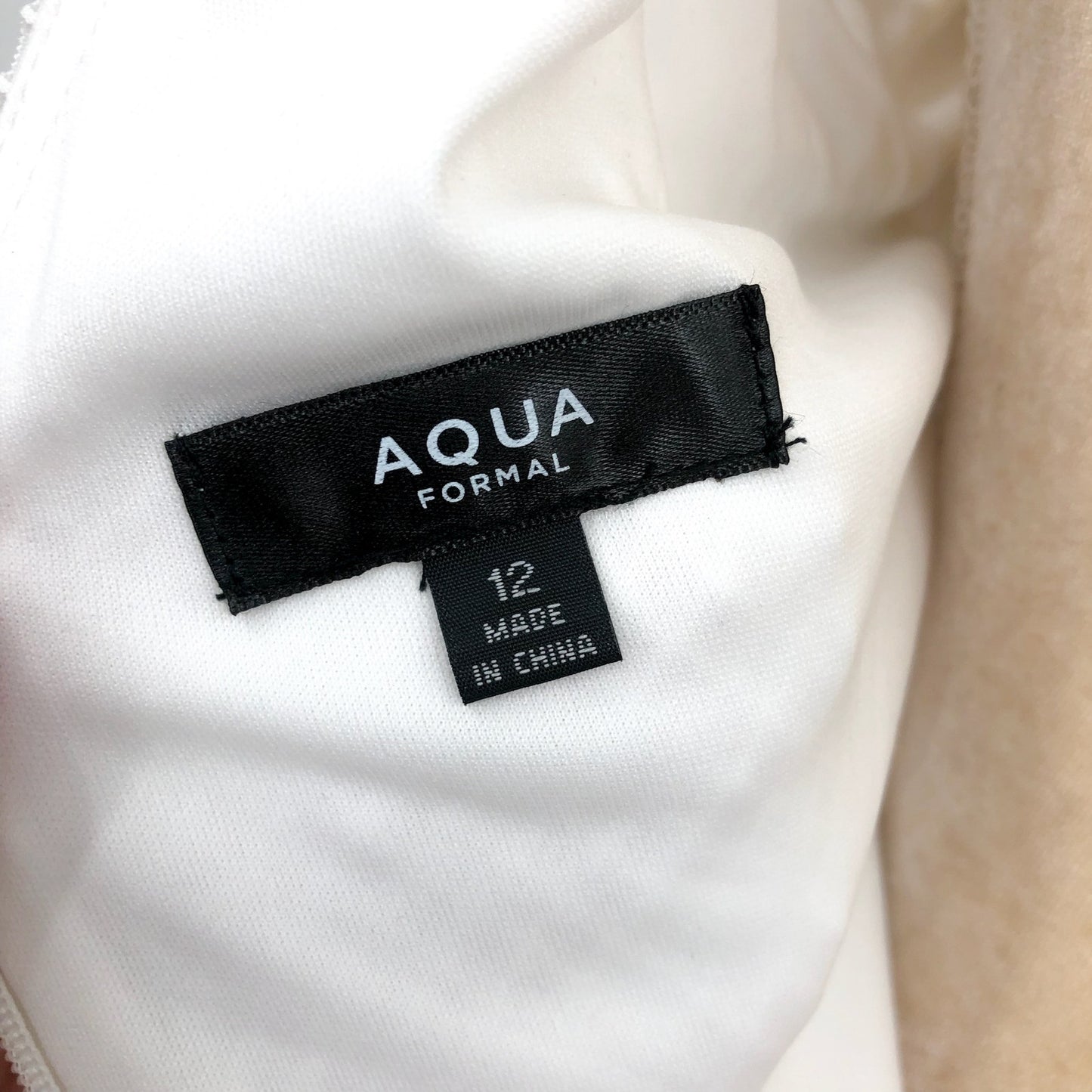 AQUA FORMAL Women's Rhinestone Embellished Fishnet Gown Size 12 Ivory NWT