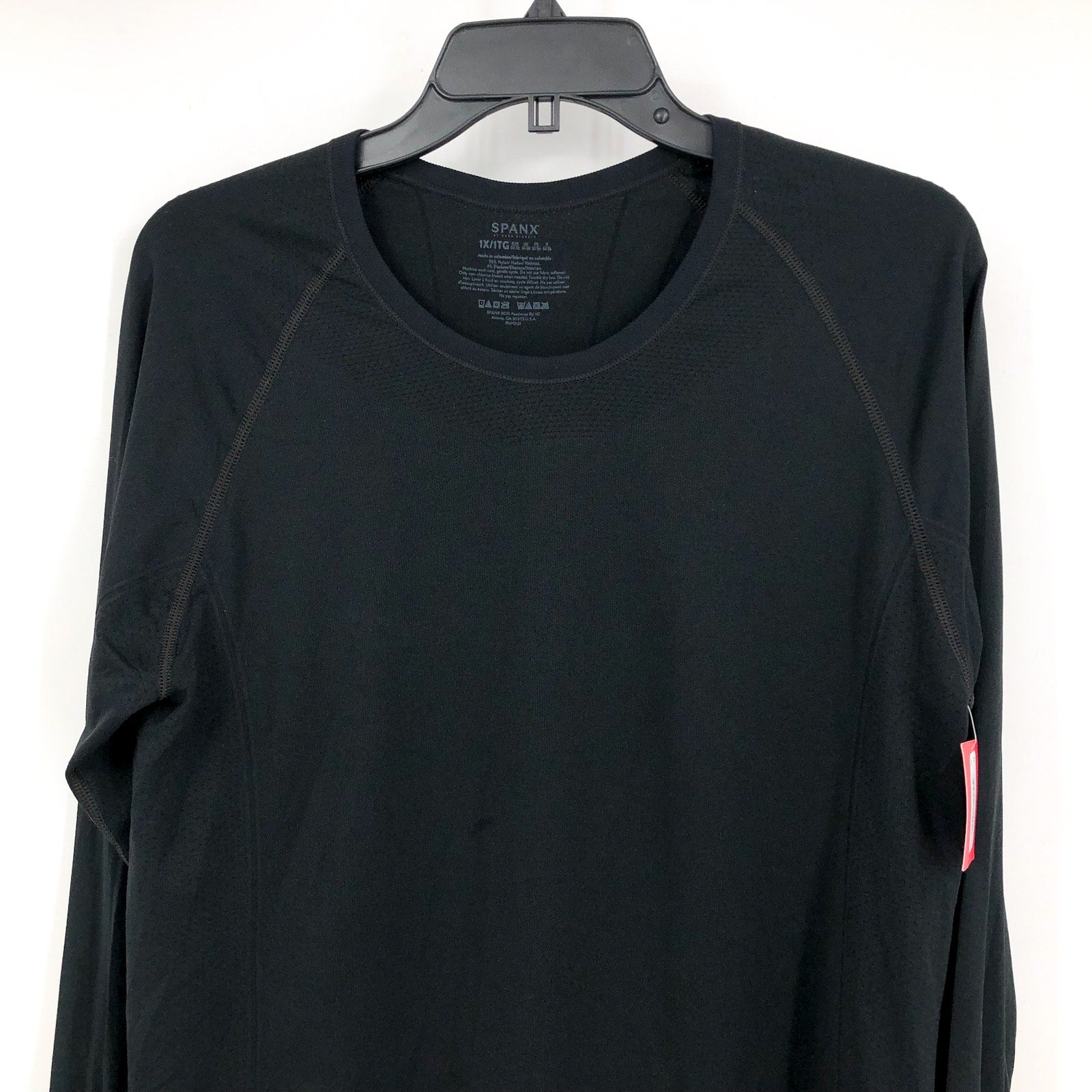 SPANX Women's Lamn Seamless Long Sleeve Tee 1X Very Black Crewneck NWT