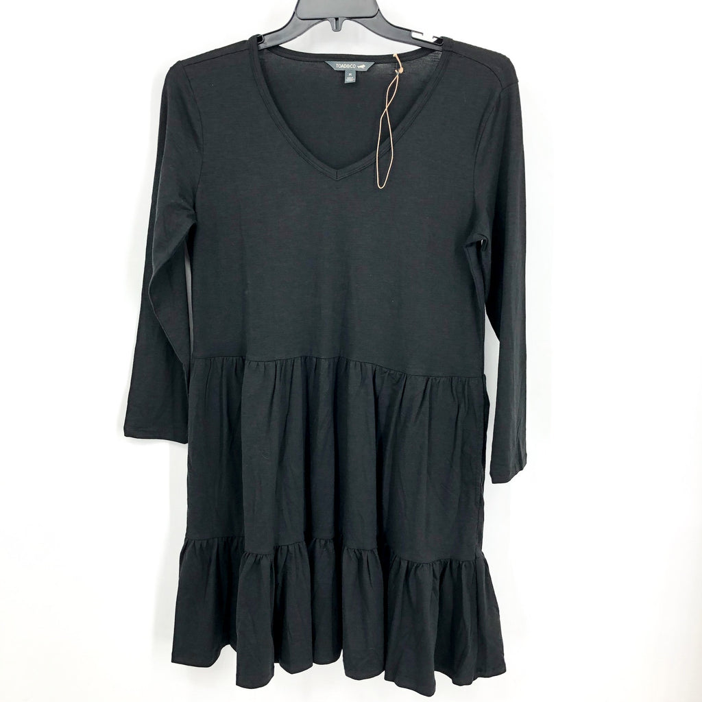 TOAD&CO Womens Marley Tiered Dress Medium Black V Neck Long-Sleeve NWOT