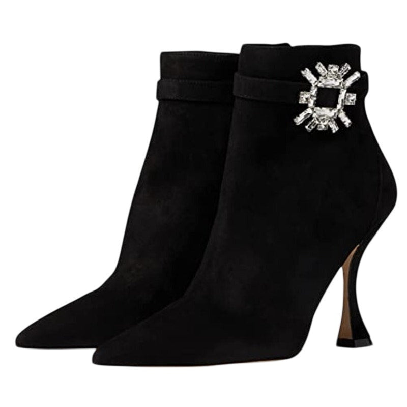 Stuart Weitzman Womens Crystal Nova Xcurve 100 Zip Bootie US 5 Black Suede NWOB