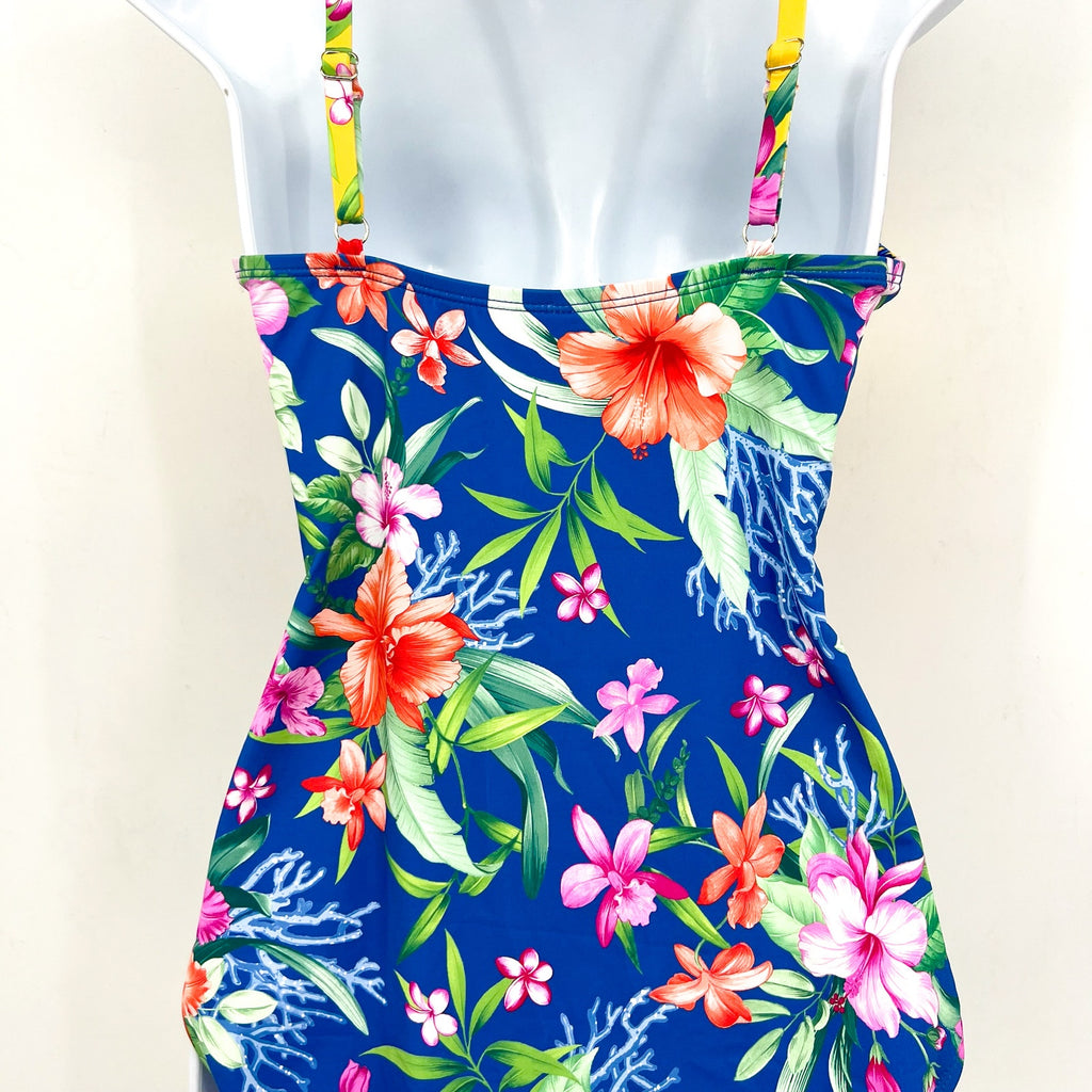 TOMMY BAHAMA Women's Isola Vita One-Piece Swimsuit Size 4 Yellow Blue Floral NWT