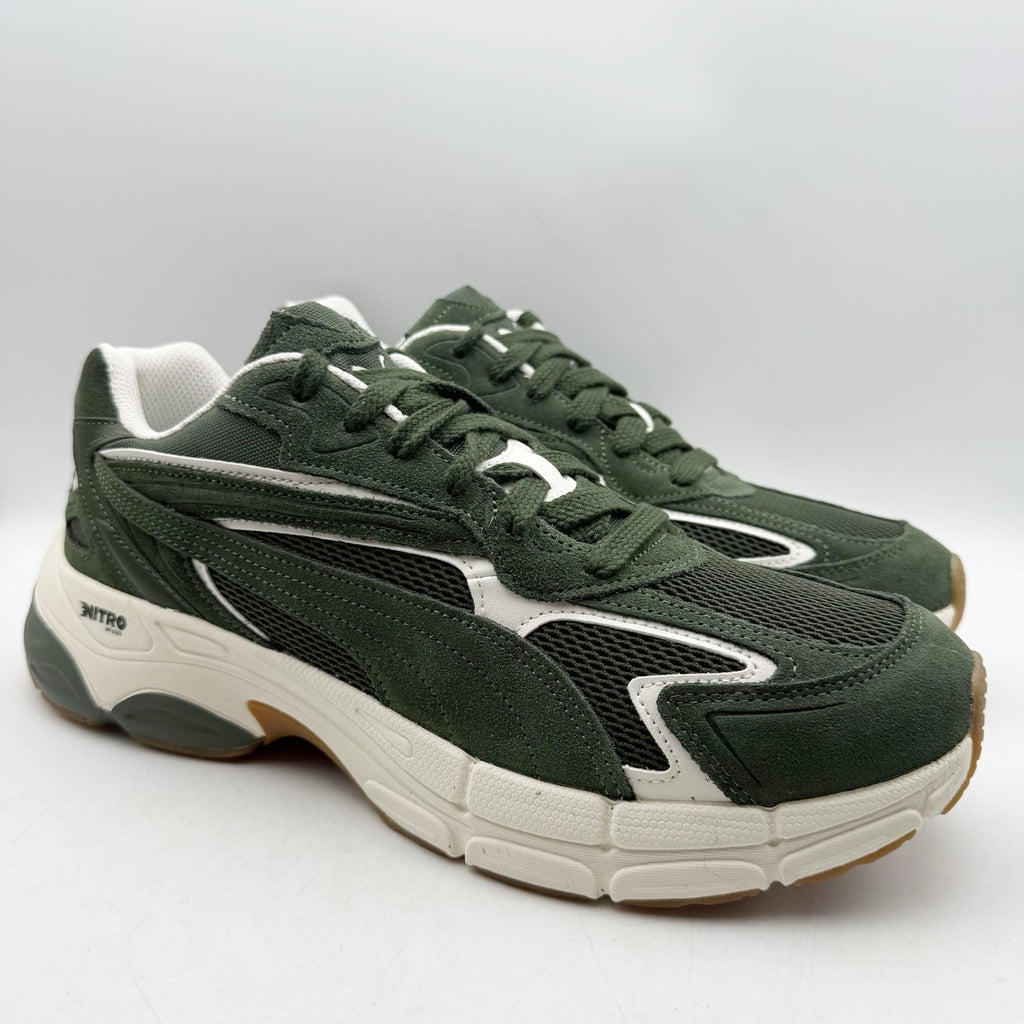 PUMA Mens Teveris Nitro Athletic Shoes US 12 EU 46 Green White Suede Sneaker NIB