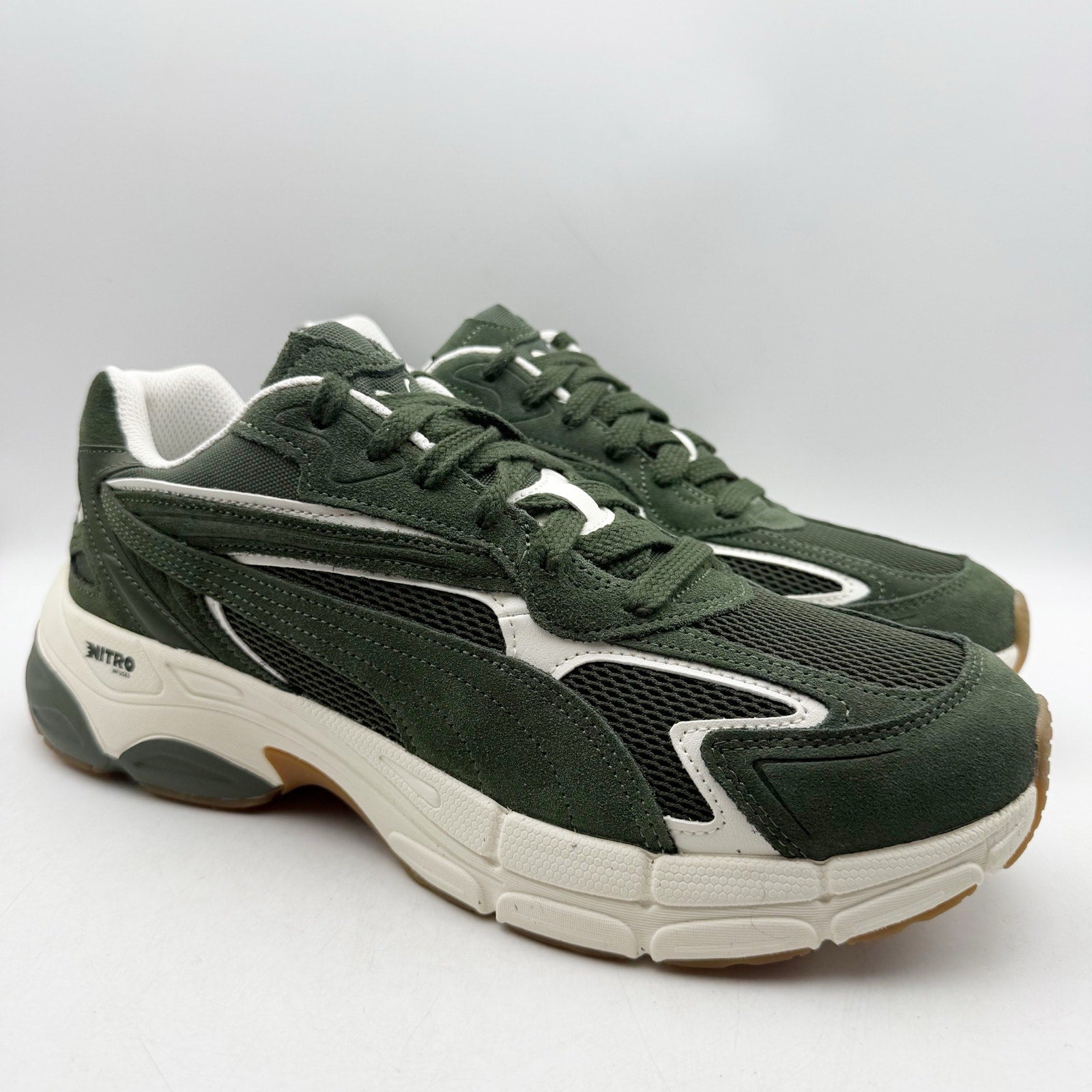 PUMA Mens Teveris Nitro Athletic Shoes US 12 EU 46 Green White Suede Sneaker NIB