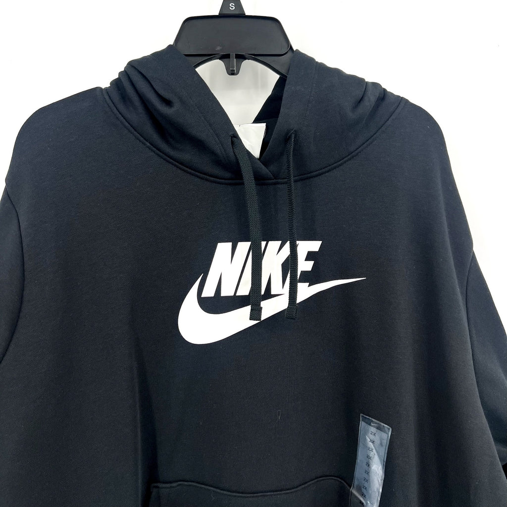 Nike Womens Graphic Club Hoodie 2X Black Fleece Pullover Sweatshirt NWT