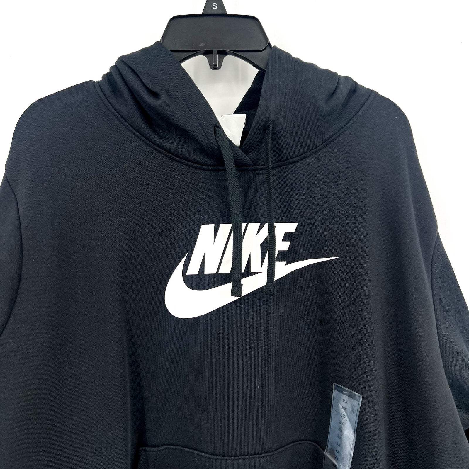 Nike Womens Graphic Club Hoodie 2X Black Fleece Pullover Sweatshirt NWT