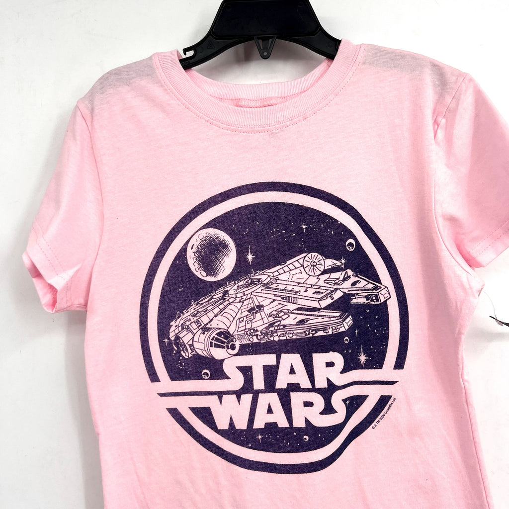 JUNK FOOD Girls Star Wars Millennium Falcon Graphic T-Shirt 7/8 Small Pink NWOT