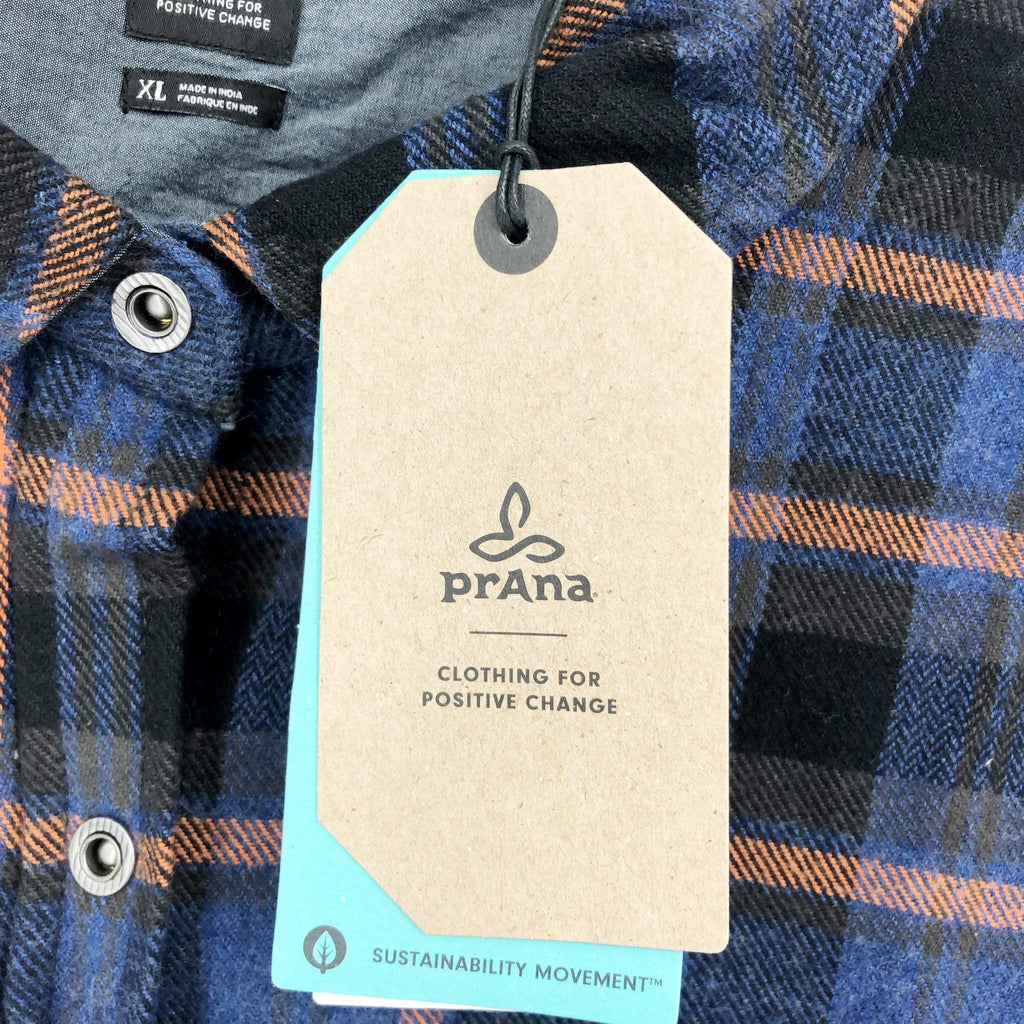 PRANA Women's Golden Canyon Flannel XL Rich Sapphire Blue Plaid Button Shirt NWT