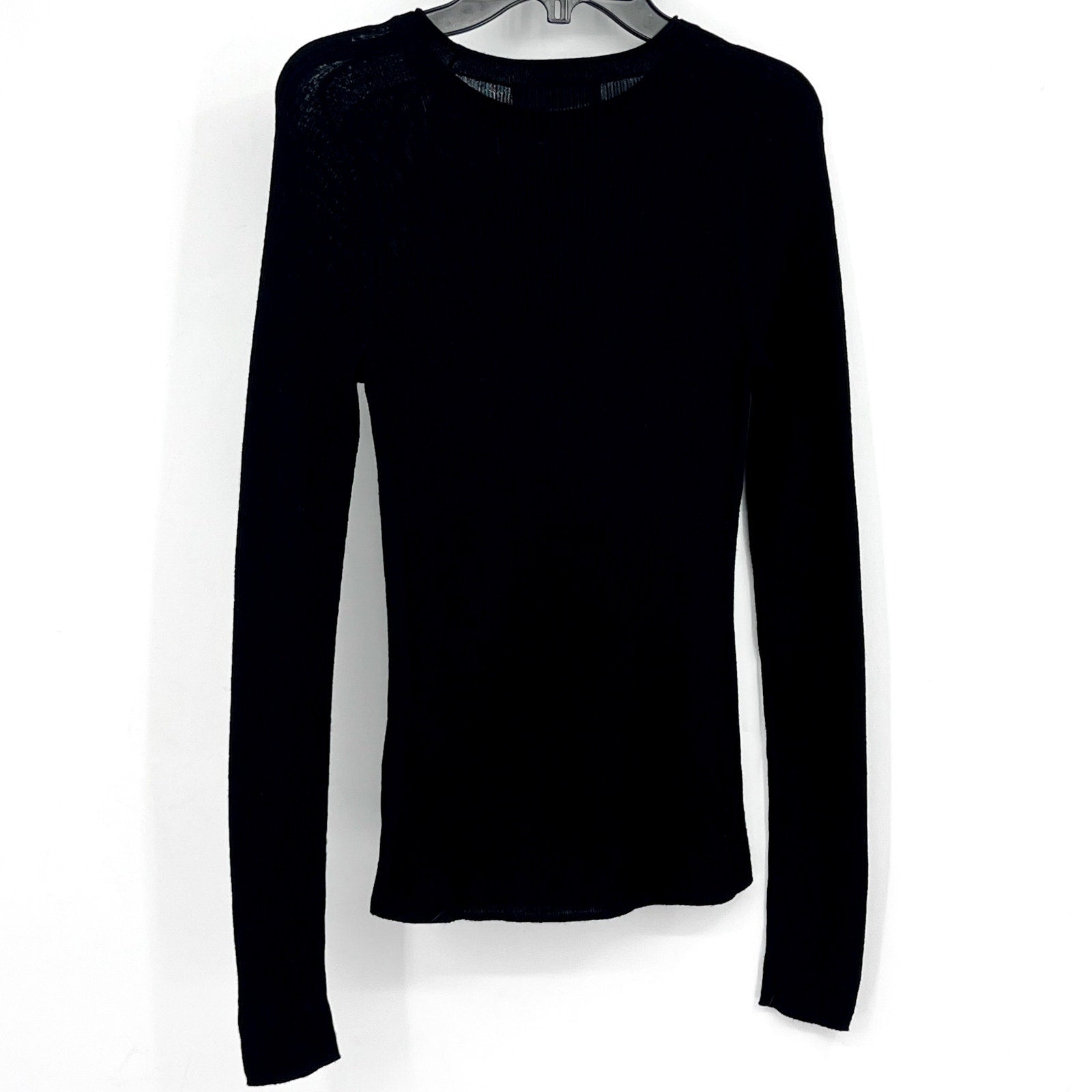 EVERLANE Women's The Long-Sleeve Sweater Tee Small Black Ultrafine Merino NWT