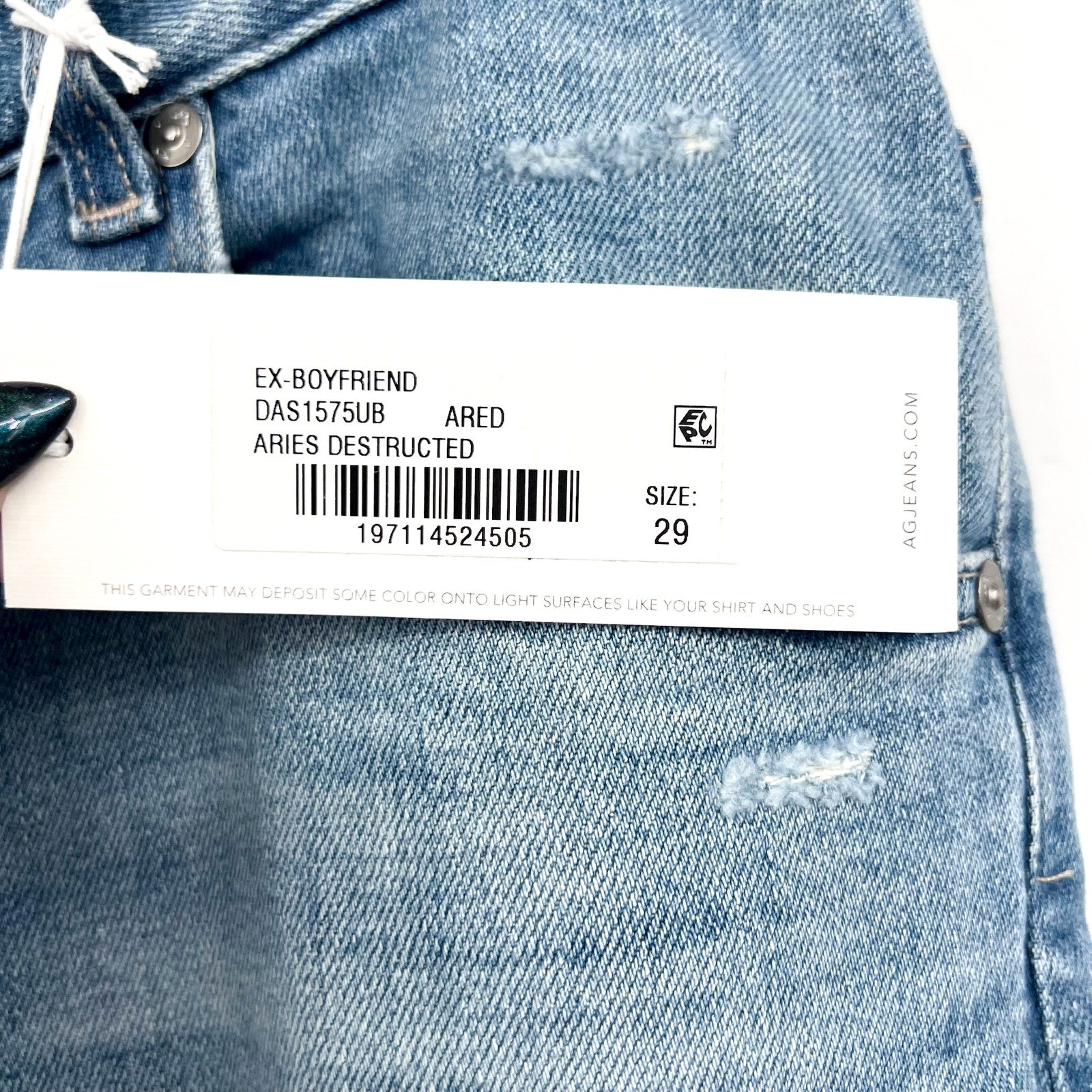 AG ADRIANO GOLDSCHMIED Ex Boyfriend Slouchy Slim Jeans 29x27 US 8 Aries Blue NWT