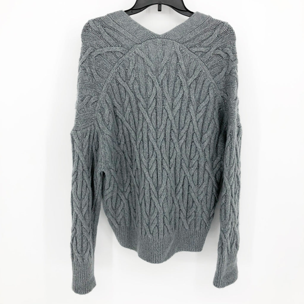 Vince. Womens Cable Cardigan Sweater Large Grey Cashmere Merino Wool Knit NWOT