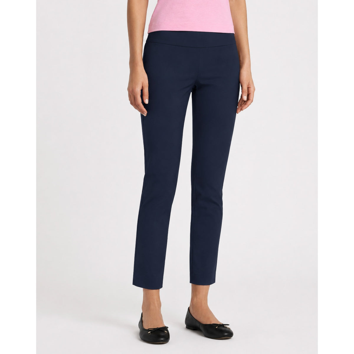 ELLIOTT LAUREN Womens Control Pull On Ankle Pant Size 10 Navy Blue Slit NWOT