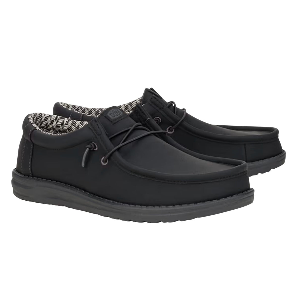 HEY DUDE Mens Wally Classic Sneakers Size 11 Black Faux Leather Slip On NWOB