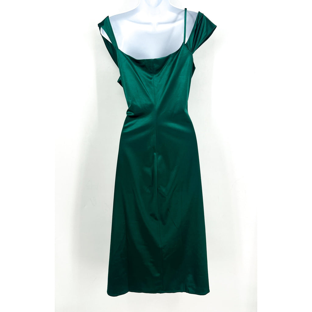 THE GENERAL GOOD Womens Off-Shoulder Satin Midi Dress Medium Forest Green NWOT