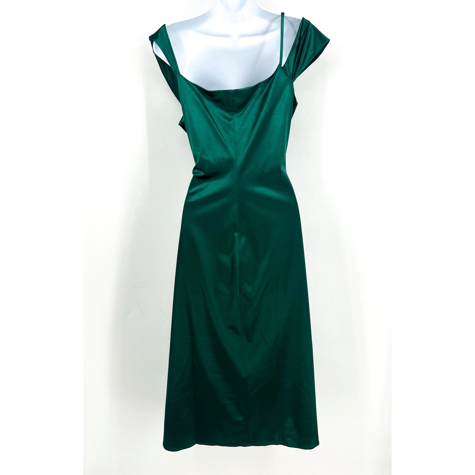 THE GENERAL GOOD Womens Off-Shoulder Satin Midi Dress Medium Forest Green NWOT