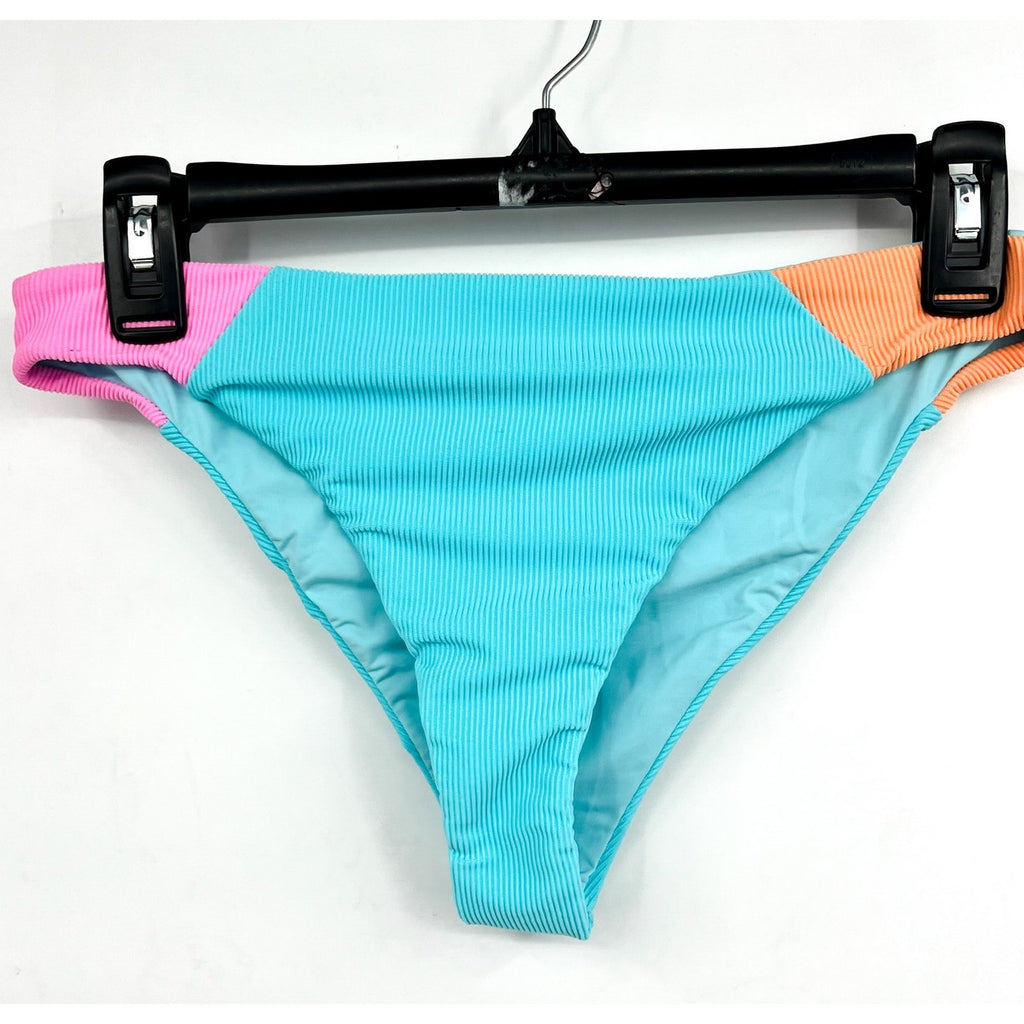 BEACH RIOT Women's Kimora Bikini Bottom Medium Blue Crush Colorblock NWT