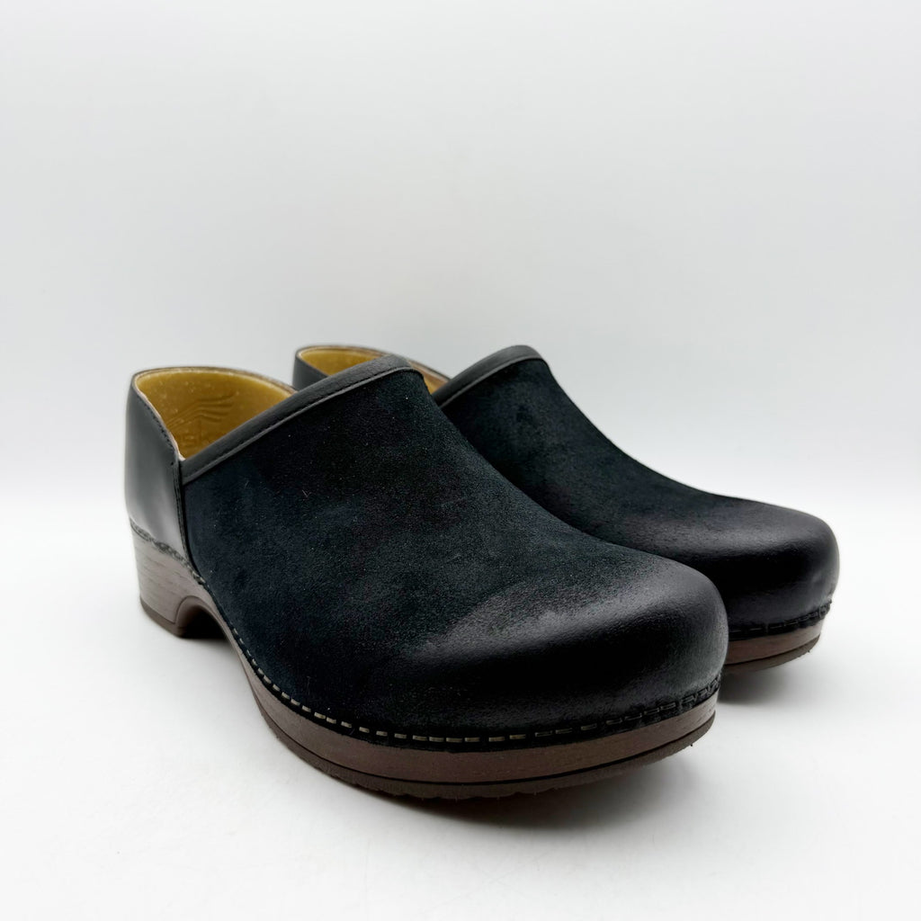 Dansko Womens Brenna Clogs EU 40 US 9.5 Black Burnished Suede Leather NIB