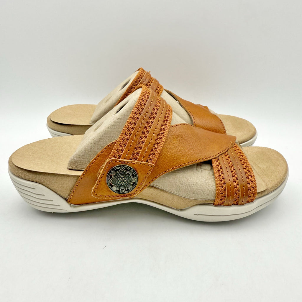Halsa Footwear Womens Desiree Sandals Size 6 M EU 36 Tan Leather Slides NIB