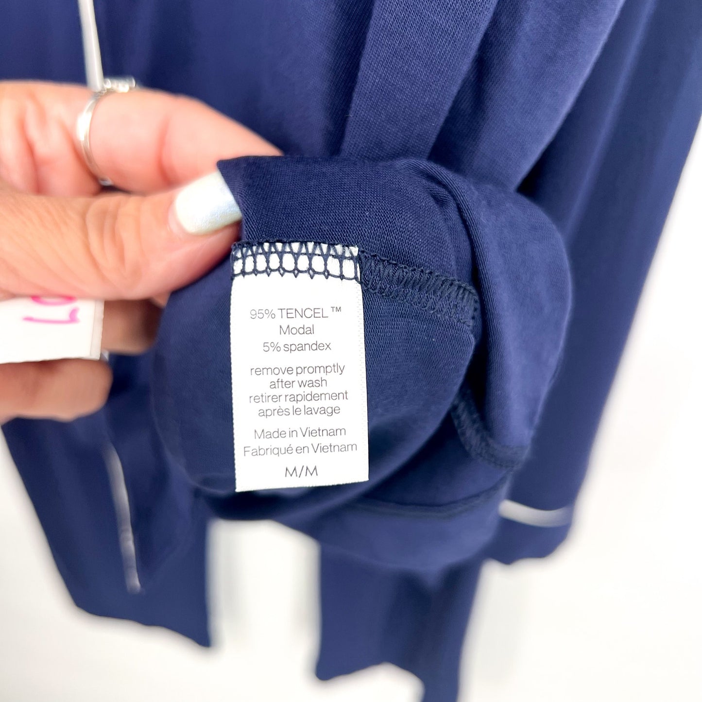 EBERJEY Women's Gisele Long PJ Set Medium Navy Blue Ivory TENCEL Modal NWOT