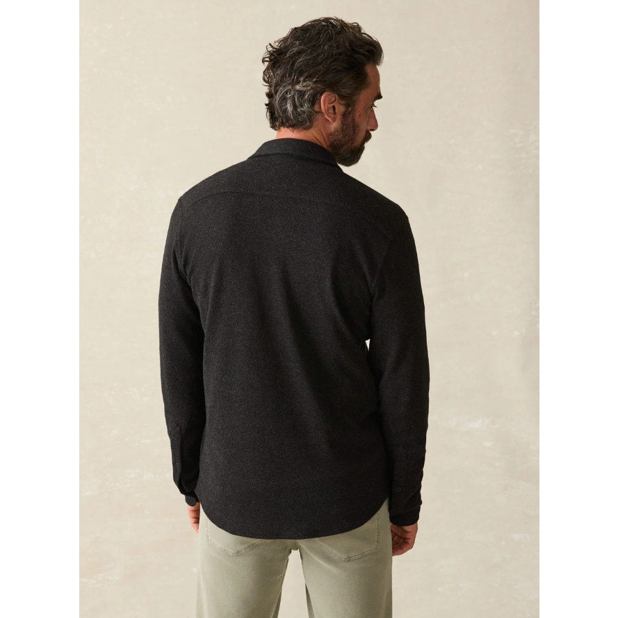 FAHERTY Men's Legend Sweater Shirt Medium Heathered Black Twill Long Sleeve NWT