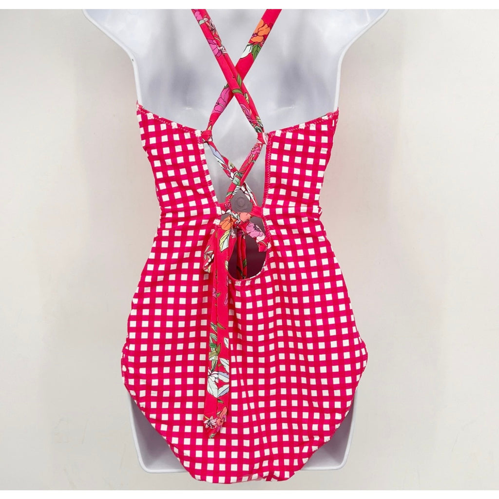 TOMMY BAHAMA Summer Reversible One Piece Swimsuit Size 12 Pink White Floral NWT