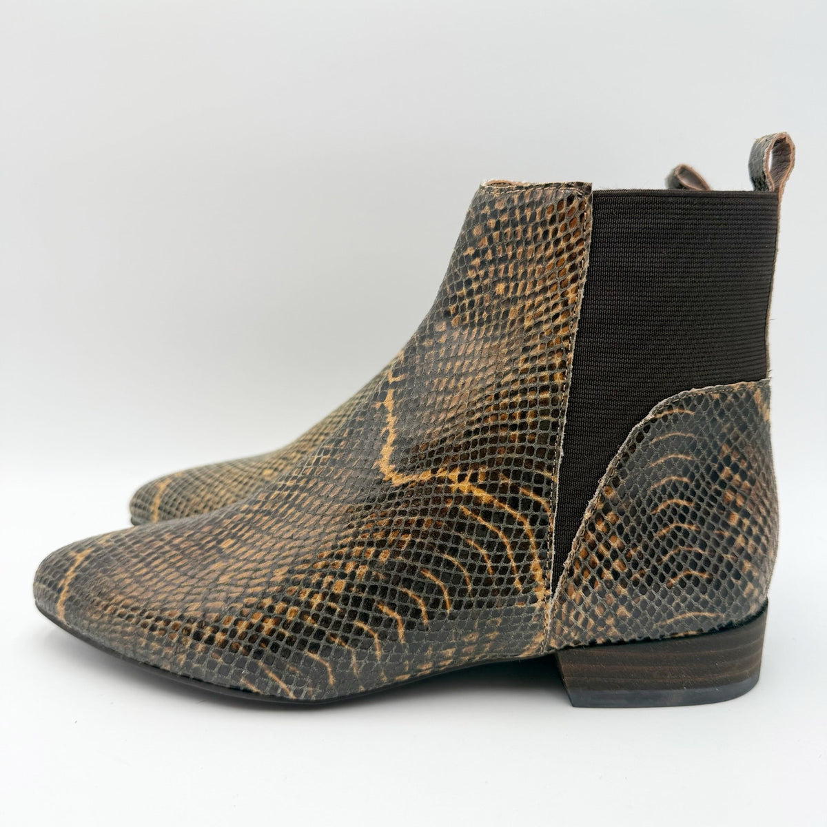 Lucky Brand Womens LK Gleldo Ankle Boot Size 5 Brown Snake Embossed Leather NIB