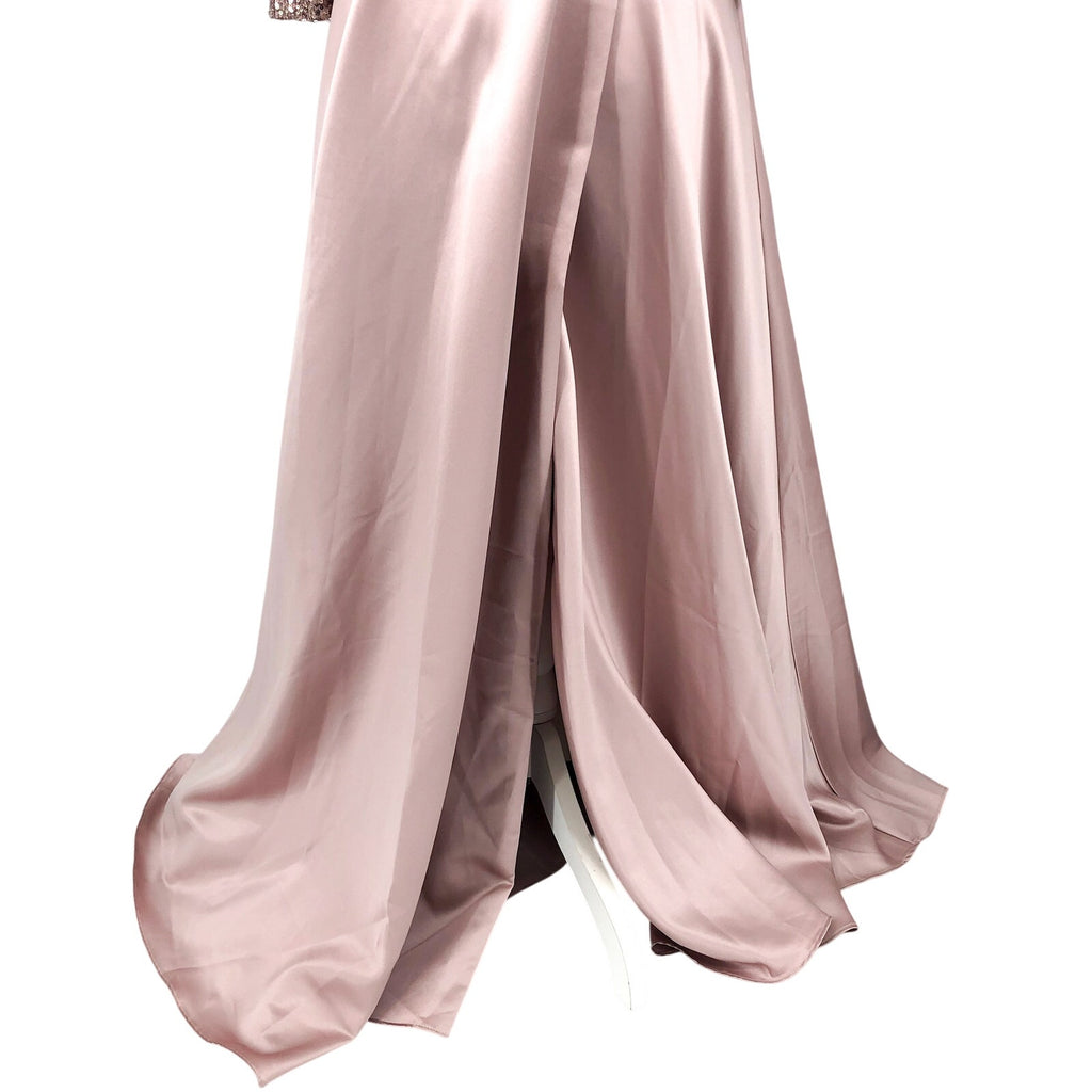 XSCAPE Women's Sequin & Satin A-Line Gown Size 10 Rose Pink Elbow Sleeve NWOT
