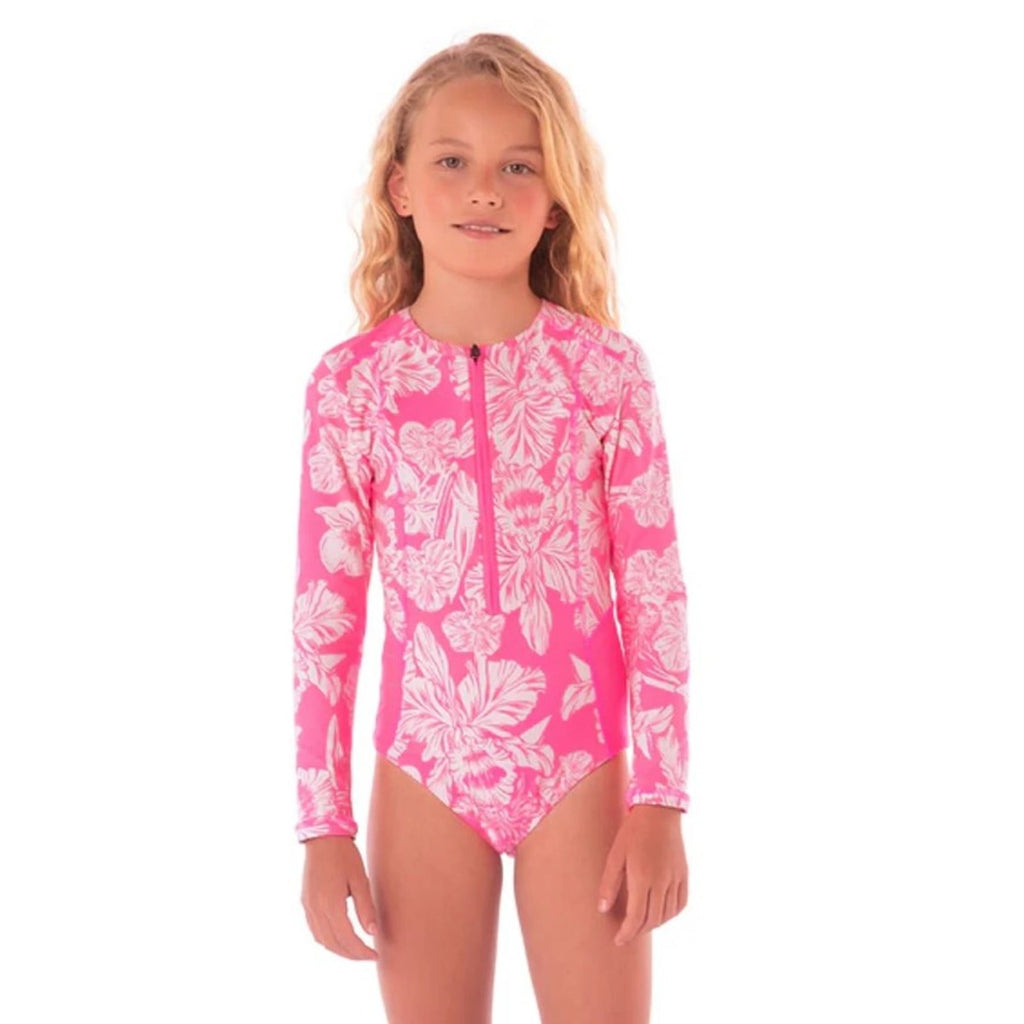 MAAJI Miku Reversible One Piece Swimsuit Girls Sz 8 Pink Floral Long Sleeve NWT