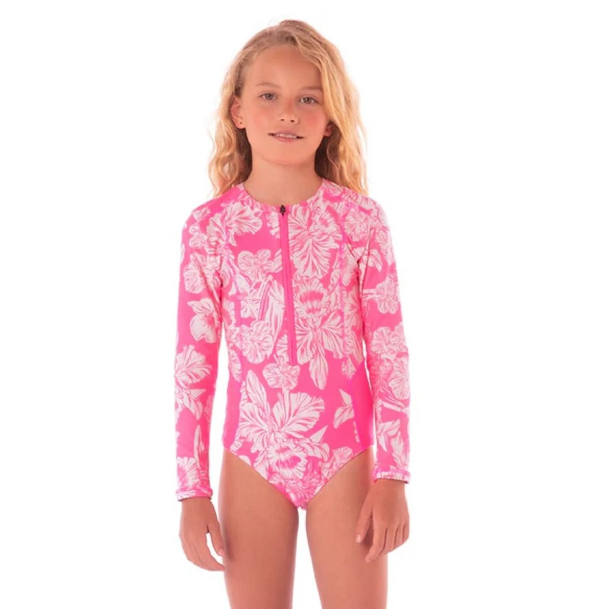 MAAJI Miku Reversible One Piece Swimsuit Girls Sz 8 Pink Floral Long Sleeve NWT