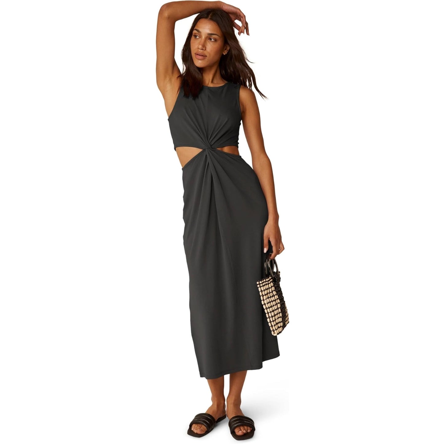 BEYOND YOGA Around The World Front Twist Dress Small Black Sleeveless NWT
