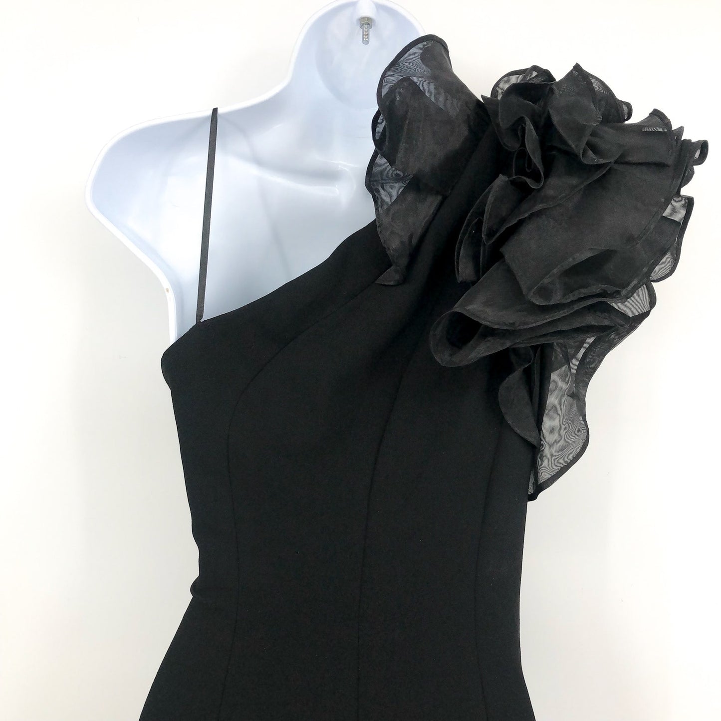 AIDAN MATTOX Women's One-Shoulder Organza Ruffle Gown Size 4 Black NWT