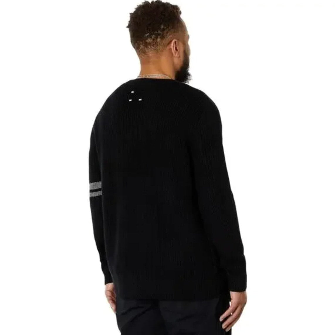 LABEL Men Go-To Sweater Medium Black Grey Merino Wool Knit Crewneck Pullover NWT