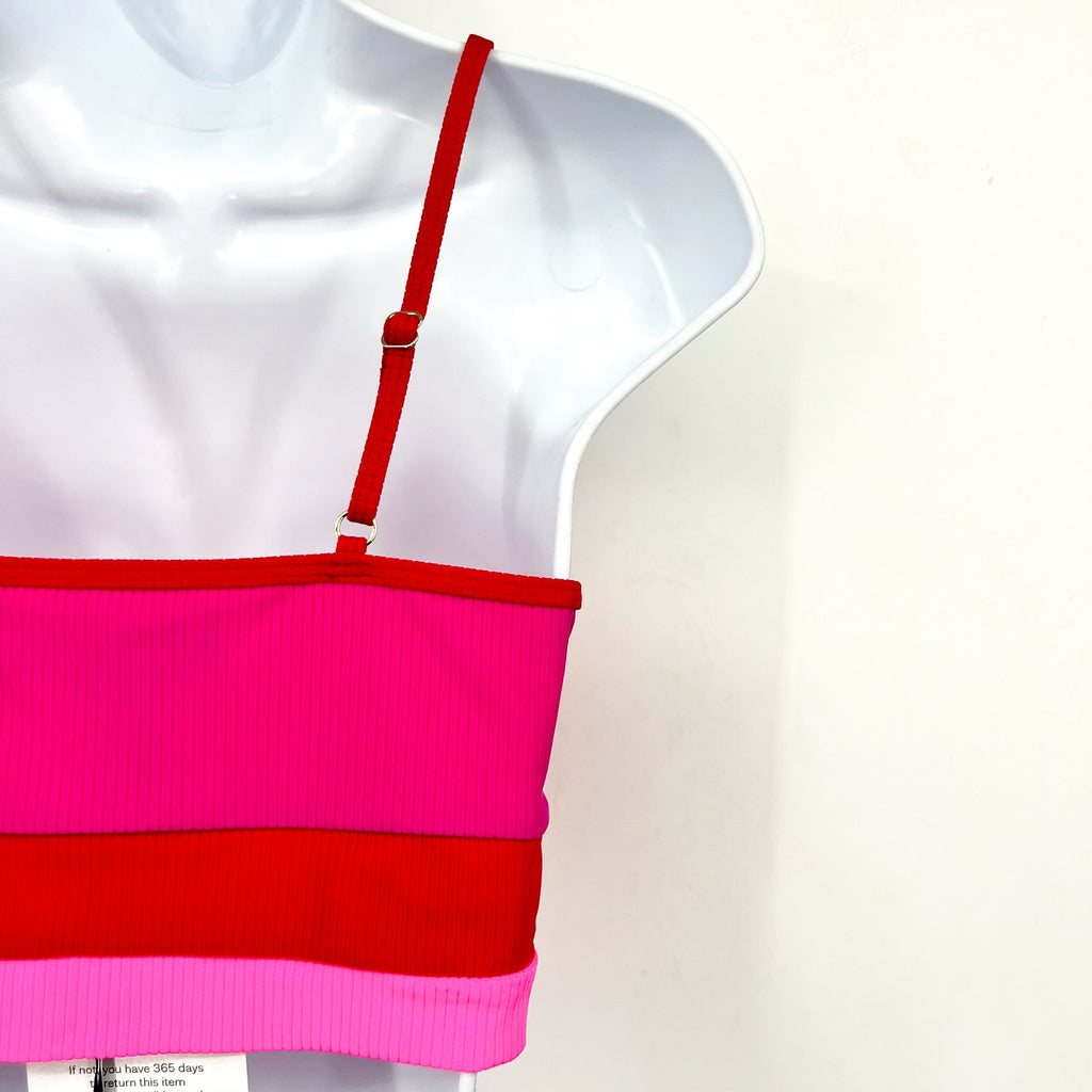 BEACH RIOT Women's Eva Colorblock Bikini Top Medium Fuchsia Red Neon Pink NWT