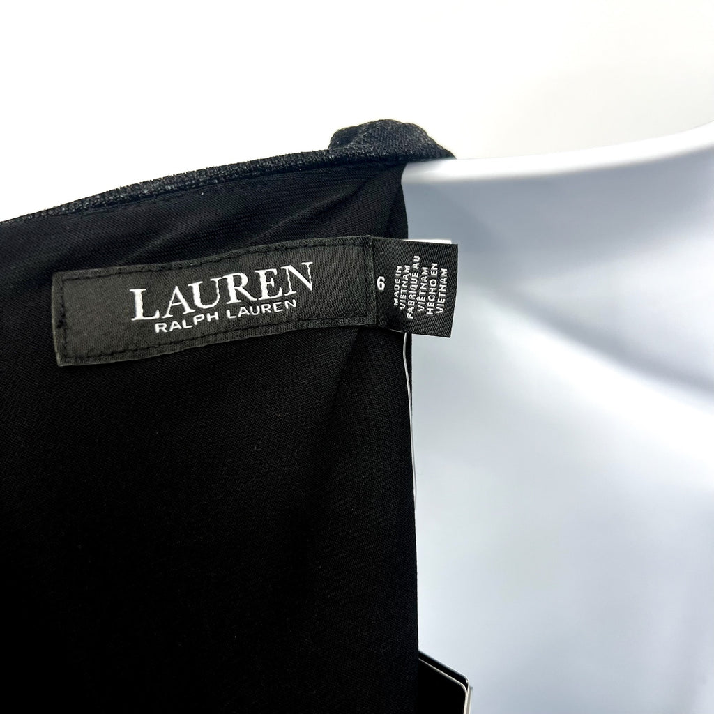 LAUREN RALPH LAUREN Twist-Front Cape Gown Size 6 Black Metallic Knit Dress NWT