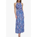 ELIZA J Keyhole Twist Maxi Dress Size 6 Blue Multi Printed Halter Neck NWT