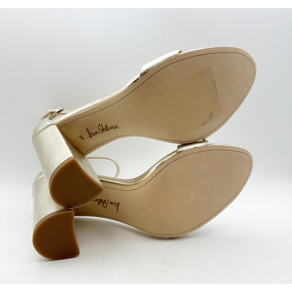 SAM EDELMAN Women's Yaro Dress Sandals Size 10.5 Gold Leather Blocked Heel NWOB