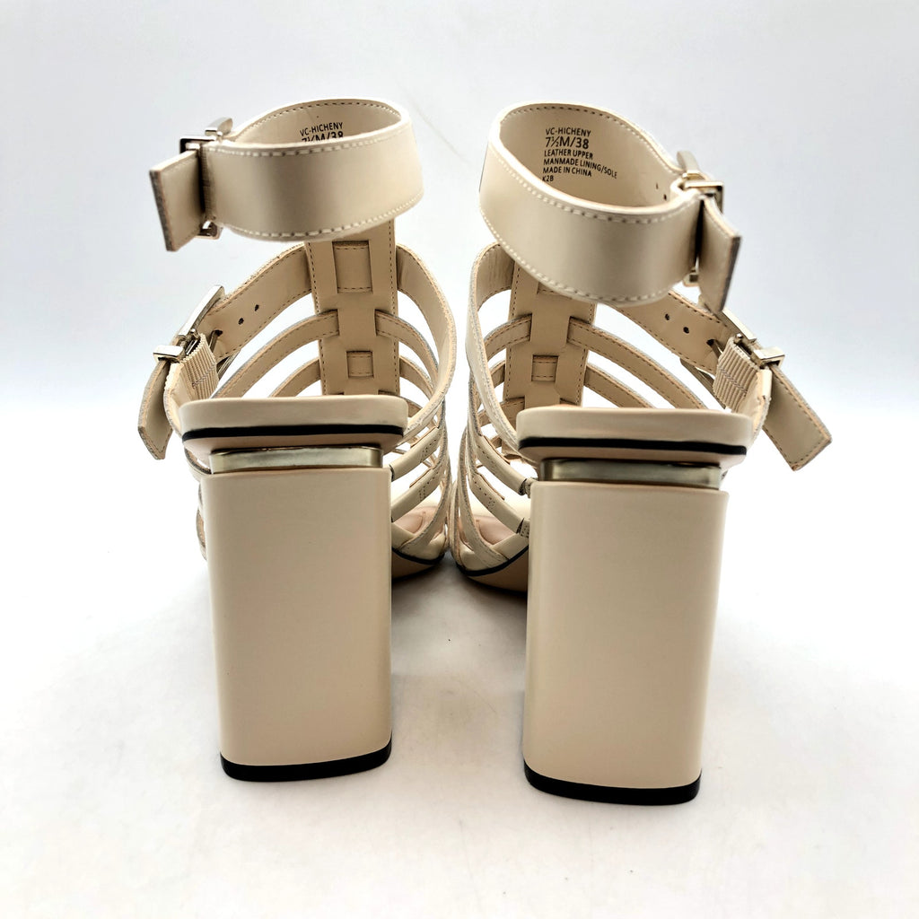 Vince Camuto Womens Hicheny Caged Sandals Size 5.5 Cream Leather Heels NIB