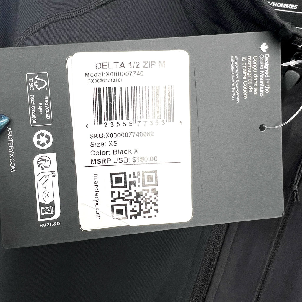 ARCTERYX Men's Delta Half-Zip Pullover Sweatshirt XS Black Jacket NWT