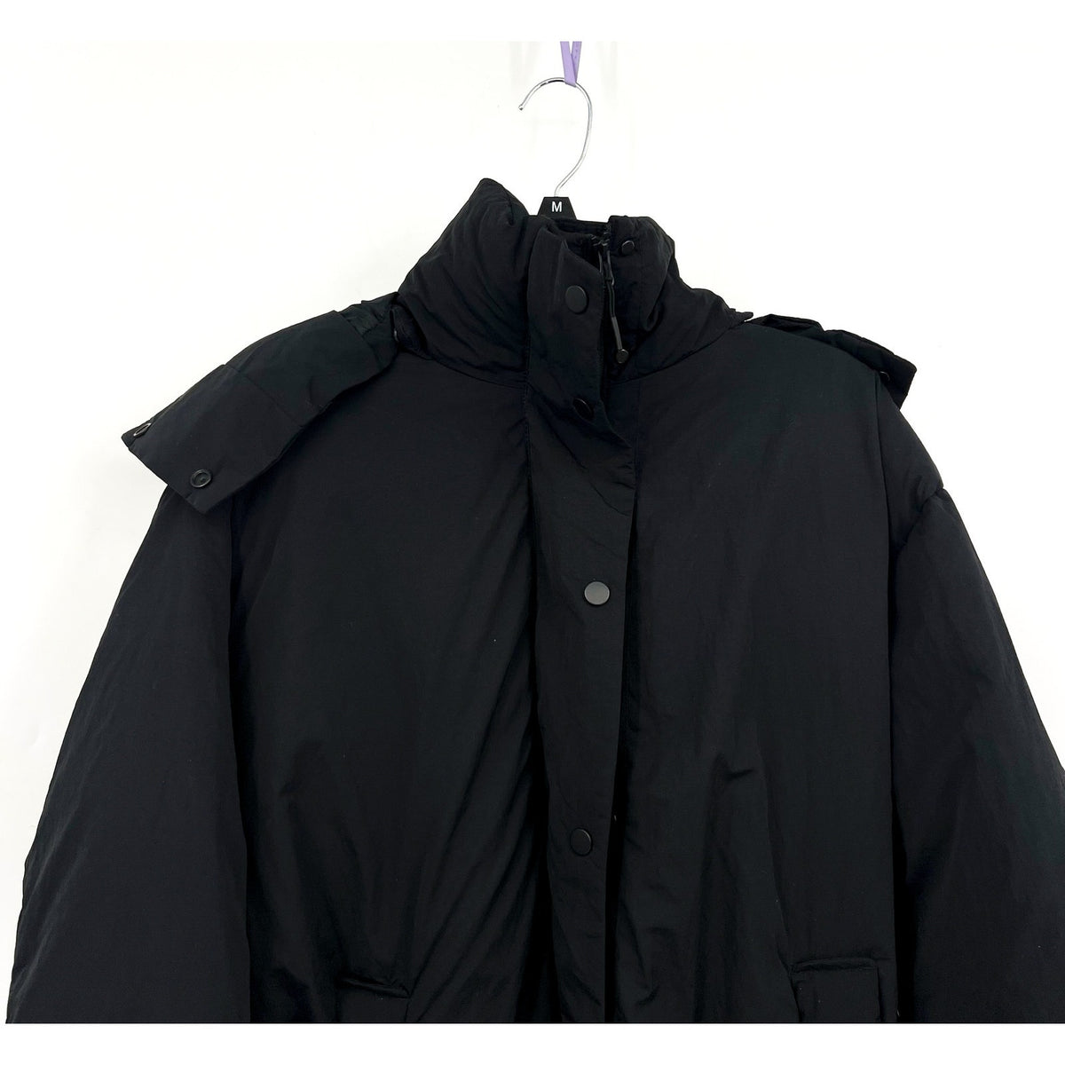 EVERLANE Women's Duvet Puffer Down Coat Medium Black Belted Hooded NWT