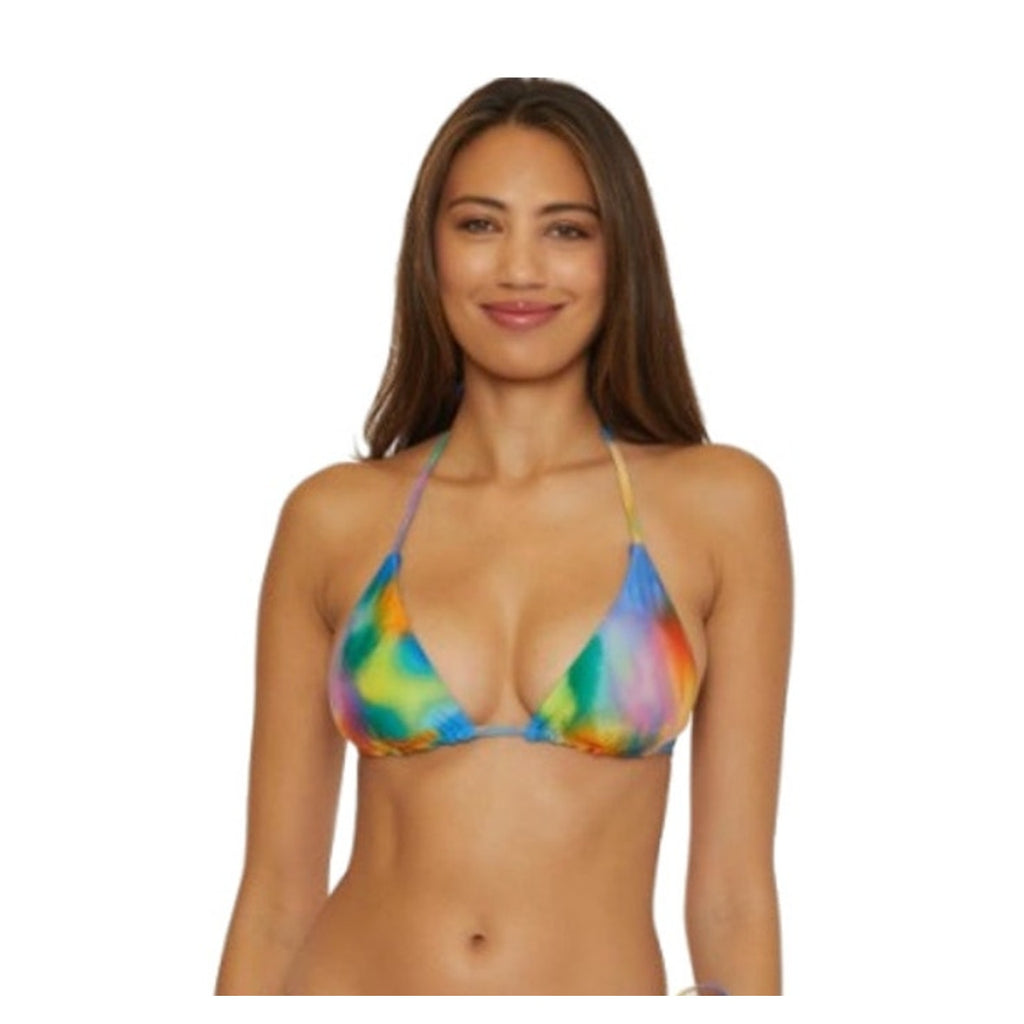 BECCA Paper Mache Cheryl Reversible Triangle Bikini Top Small Rainbow Blue NWT