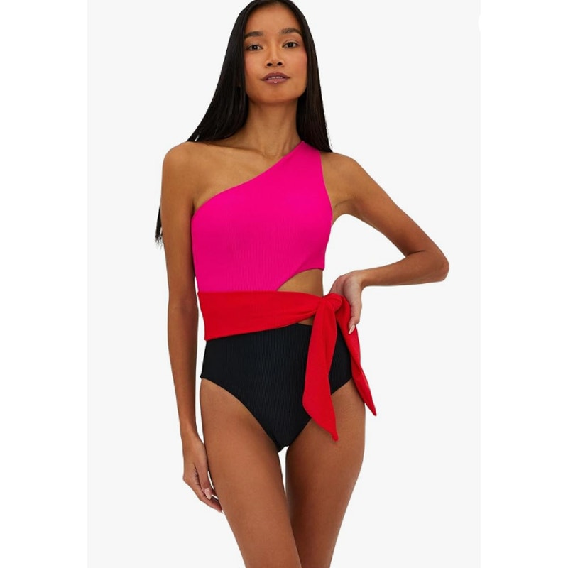 BEACH RIOT Carlie One Piece Swimsuit Small Pink Black Glacier Color-Block NWT