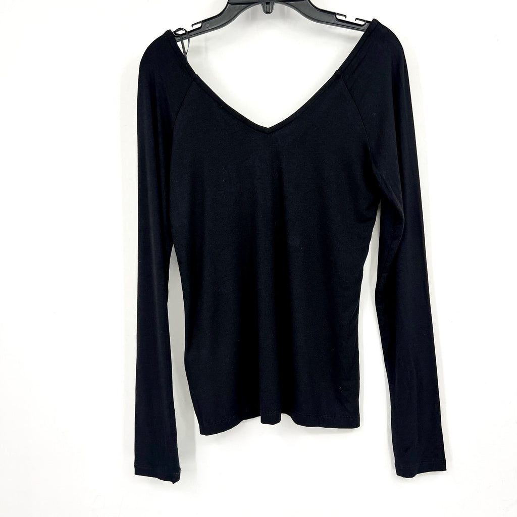 MADEWELL Women's Double V-Neck Top Small Jet Black Jersey Long Sleeve NT721 NWT