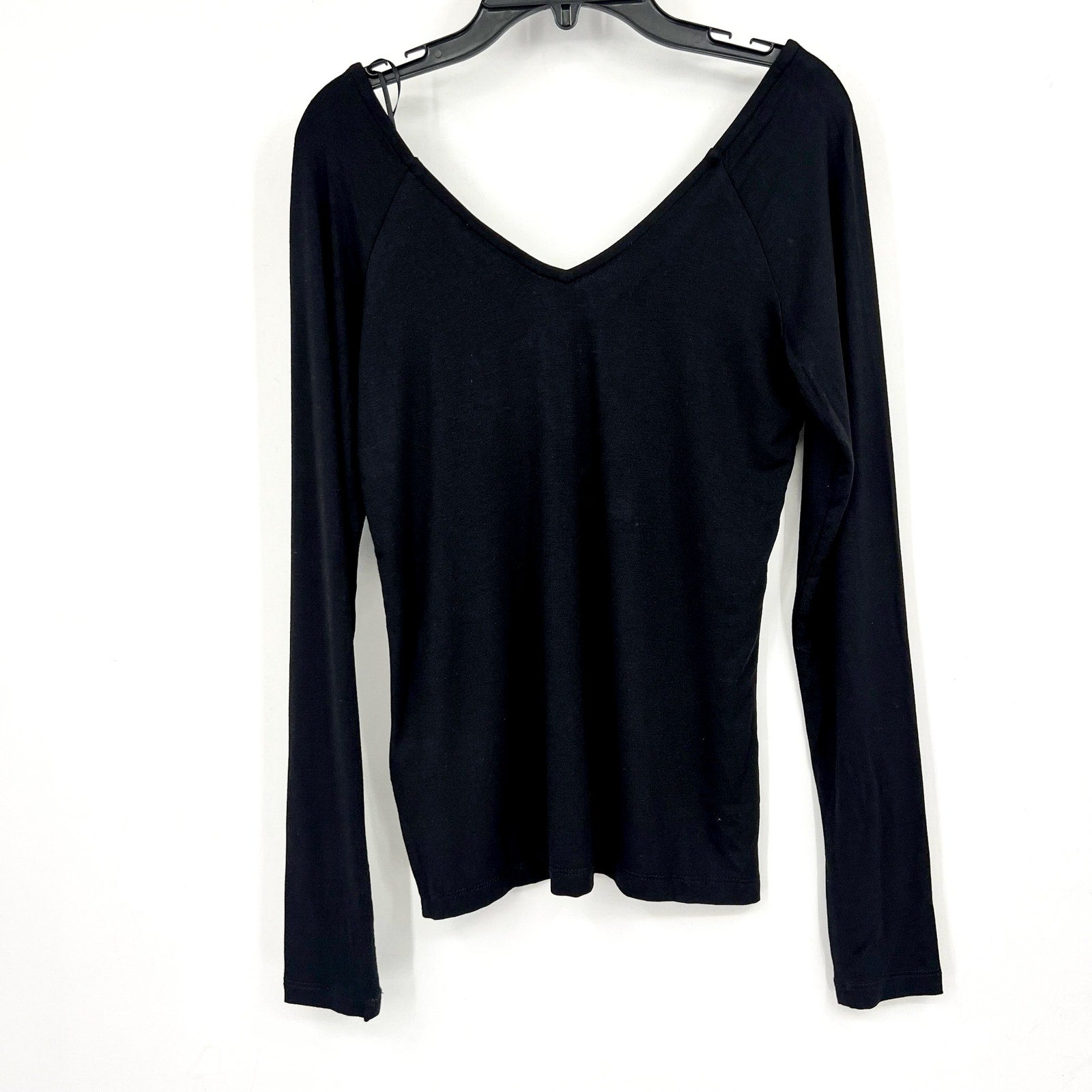 MADEWELL Women's Double V-Neck Top Small Jet Black Jersey Long Sleeve NT721 NWT