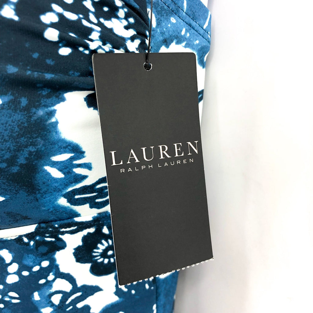 LAUREN RALPH LAUREN Halter Bandeau One Piece Swimsuit Sz 8 Blue Patchwork NWT