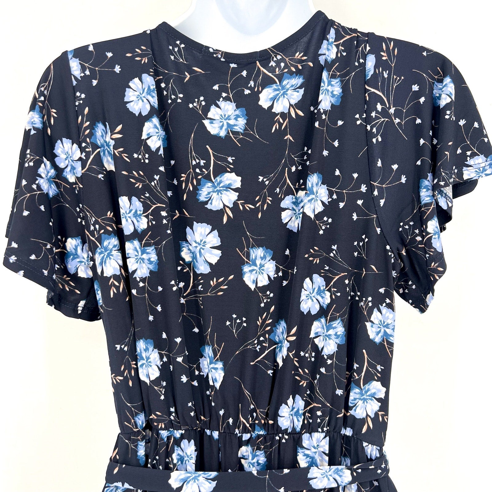 KAILEIGH Aurelle Maxi Dress Small Navy Blue Floral Side Slit STITCH FIX NWOT