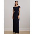 LAUREN RALPH LAUREN Crepe Off-the-Shoulder Gown Size 8 Navy Blue Formal NWT