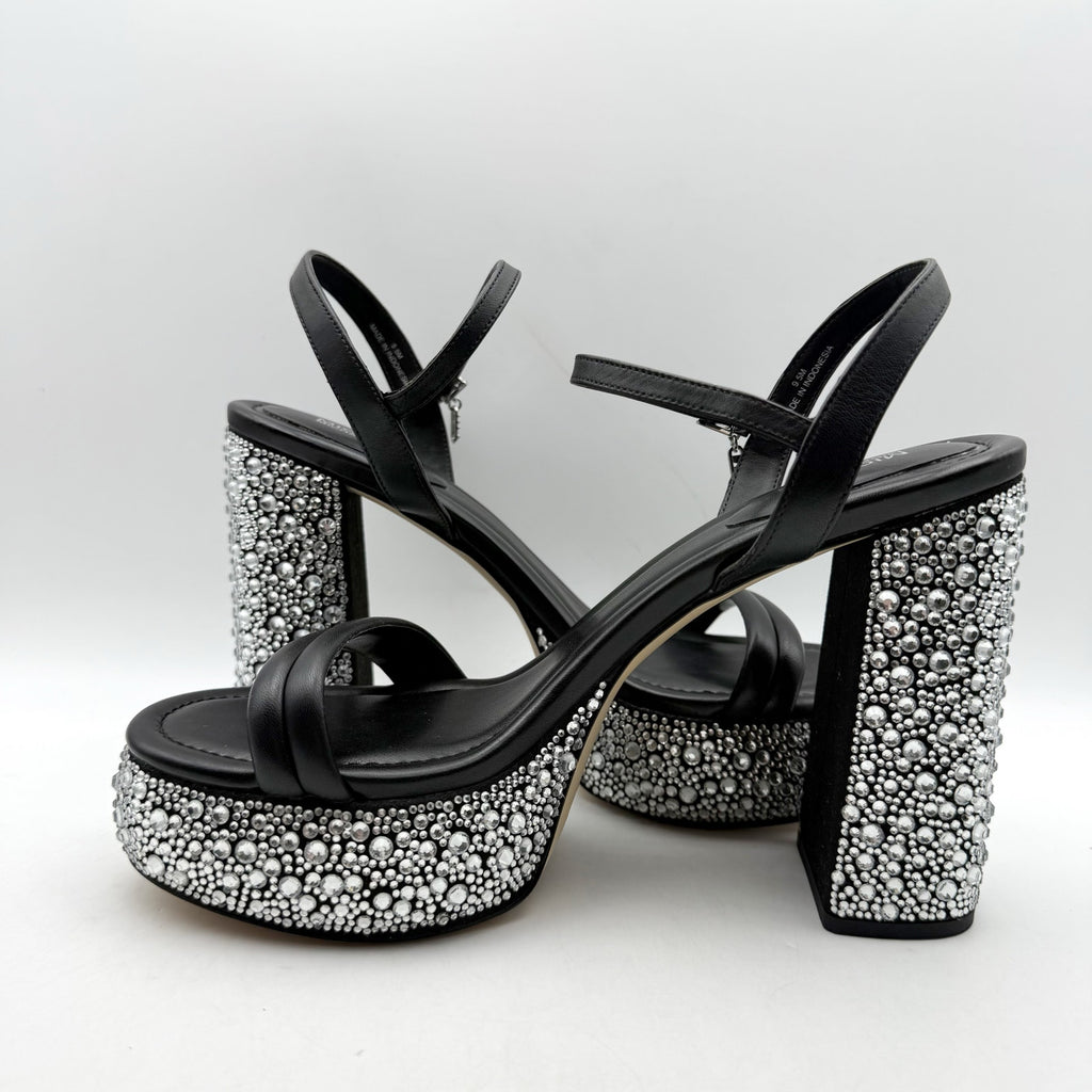 Michael Kors Women Laci Platform Heel Sandal 9.5 Black Leather Embellished NWOB