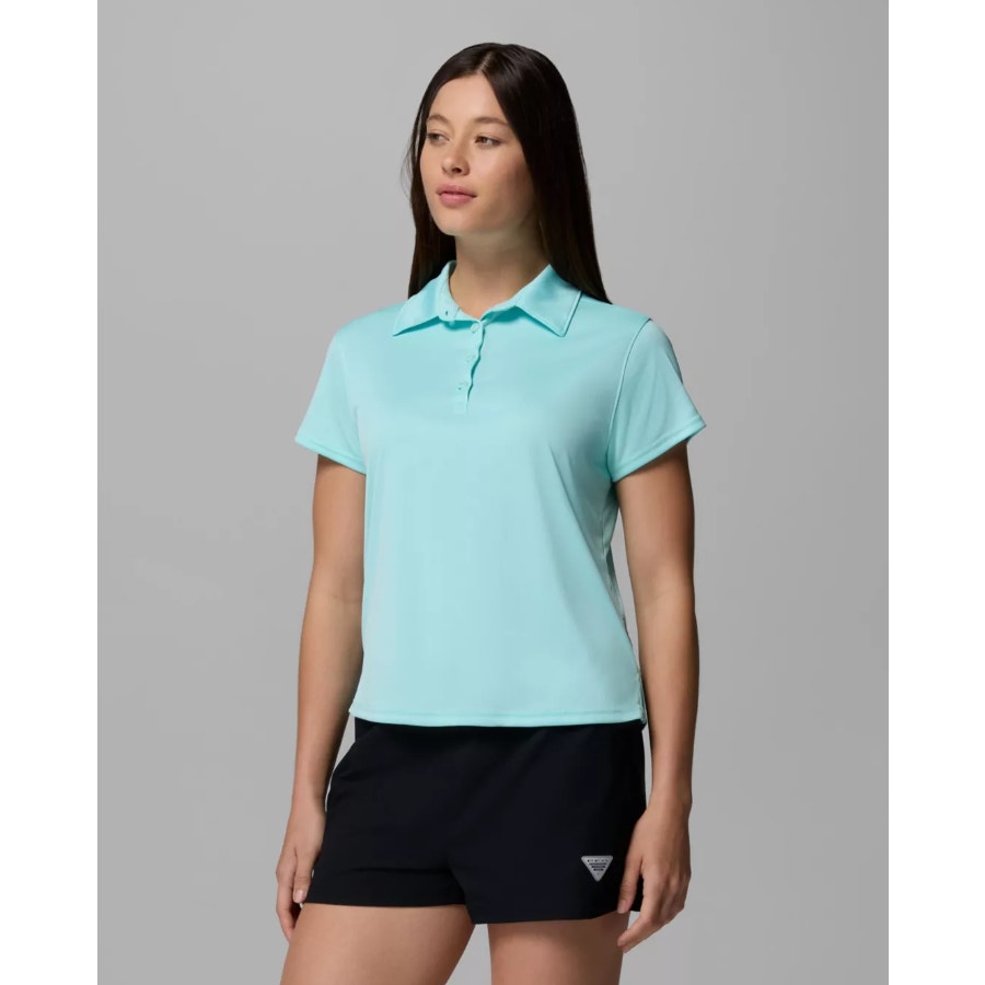 COLUMBIA Women's PFG Tidal Tee Polo Shirt XXL Blue Gulf Stream Short Sleeve NWT