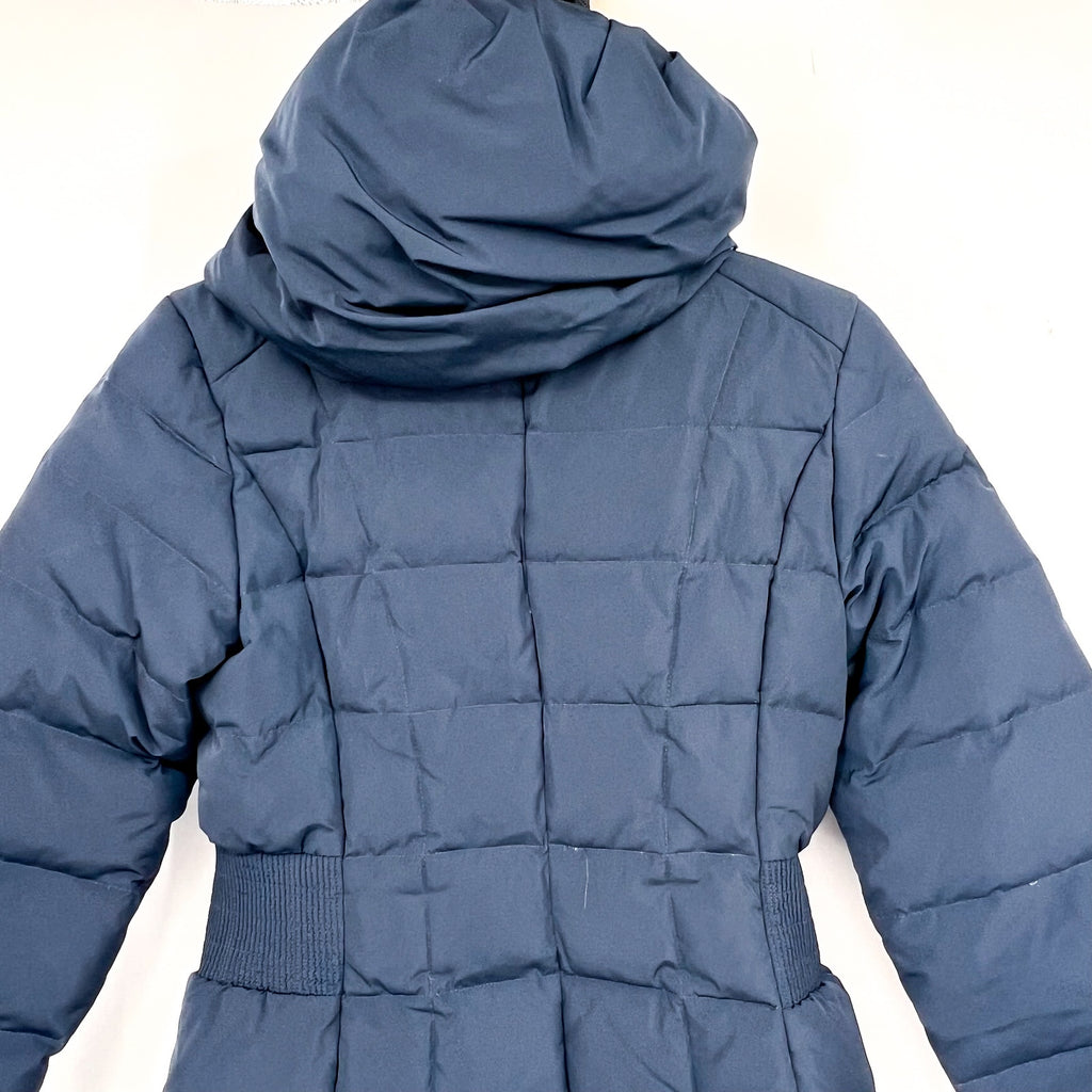 COLE HAAN Women’s Box Quilt Down Puffer Coat XS Navy Blue Hooded NWT