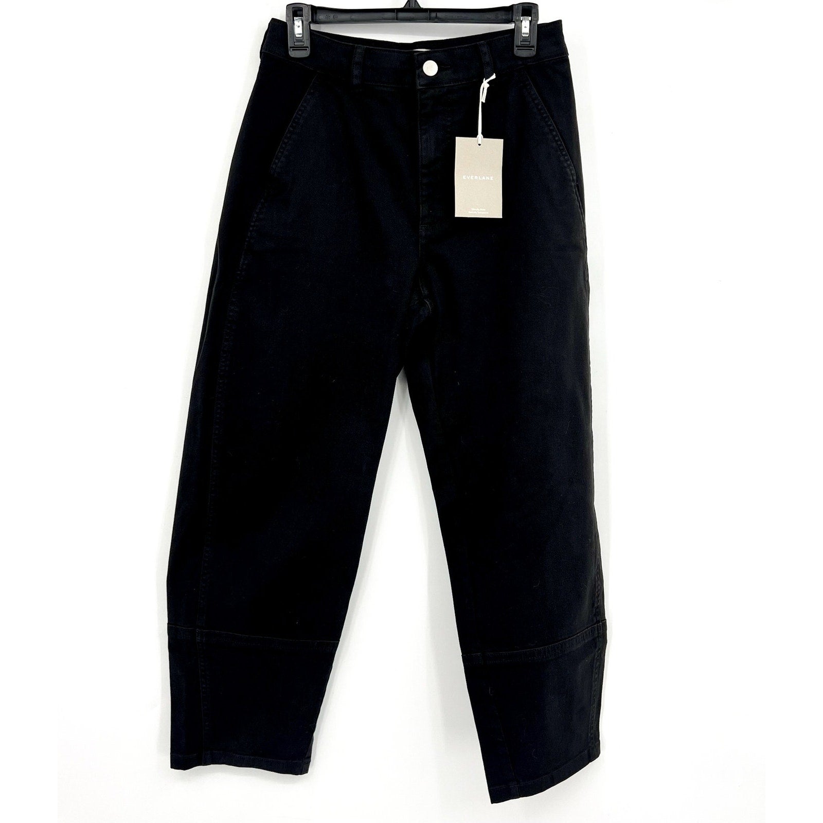 EVERLANE Women's The Utility Barrel Pants Size 10 TALL Black Cotton Twill NWT