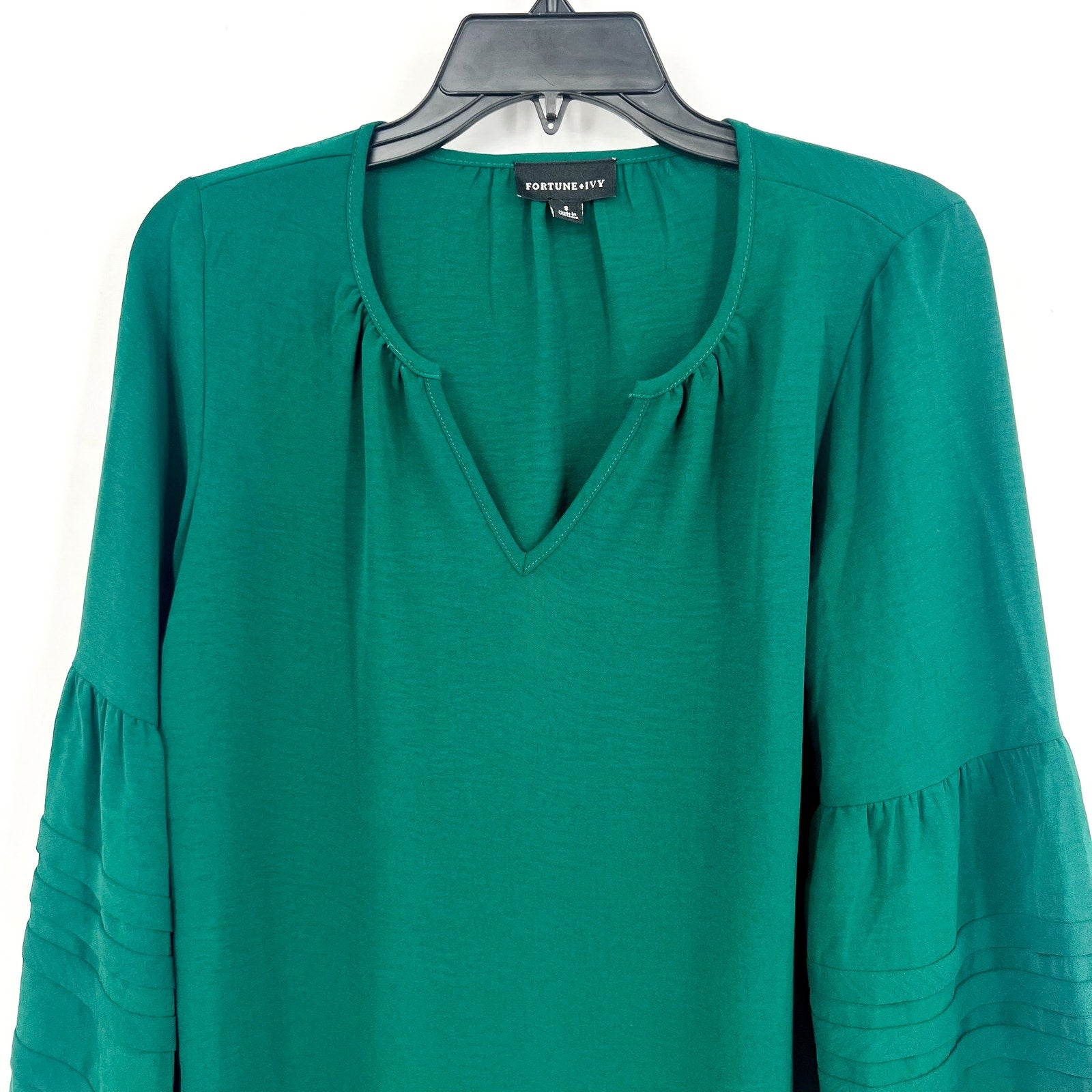 FORTUNE + IVY Womens Boho Top Small Hunter Green Tiered Sleeve NWOT
